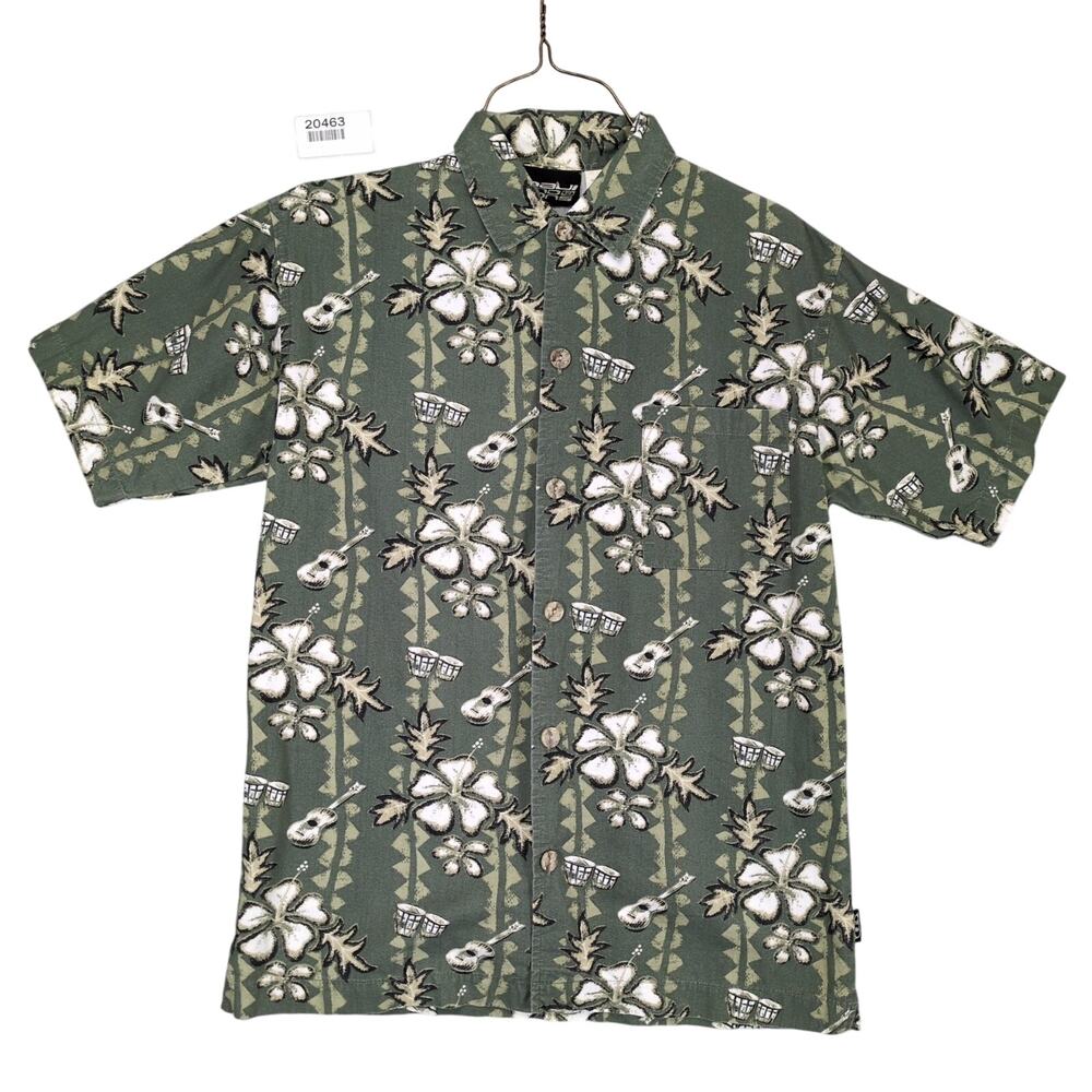 Vtg 90s Maui & Sons Men's M Green Button Up Tropical Hawaiian Shirt, Runs Small